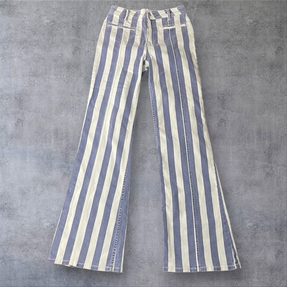 Free People Firecracker Flare Striped Jeans Womens 27 Red White Blue USA Hippie - Picture 5 of 13
